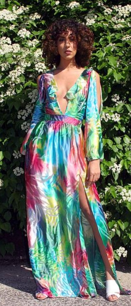 Multi-color Pastel Silk Charmeuse Maxi Dress